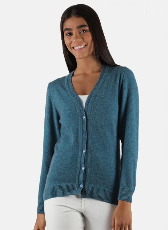 Comfortable SweatersWomen Teal Blue Solid Cardigan