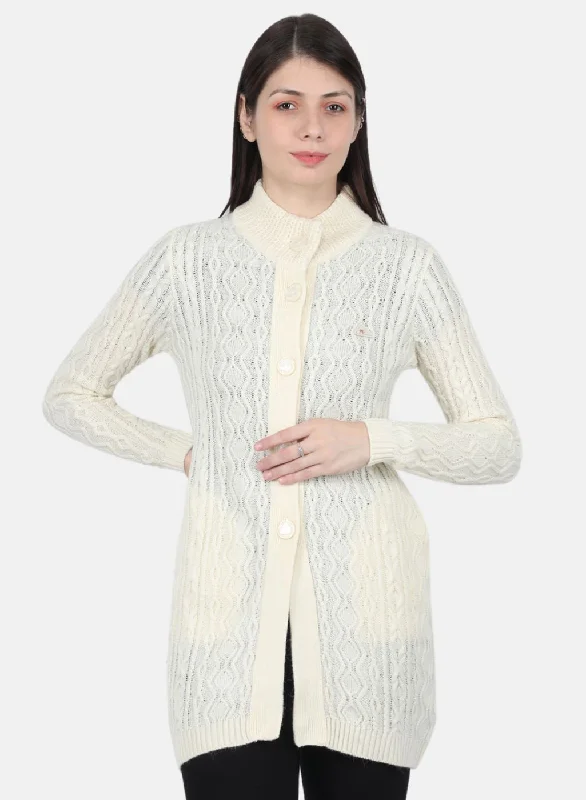 Luxurious Oversized Cardigan SweatersWomen Off White Self Design Cardigan