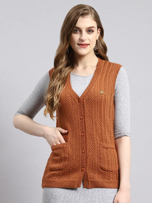 Colorful Casual SweatersWomen Brown Self Cardigan