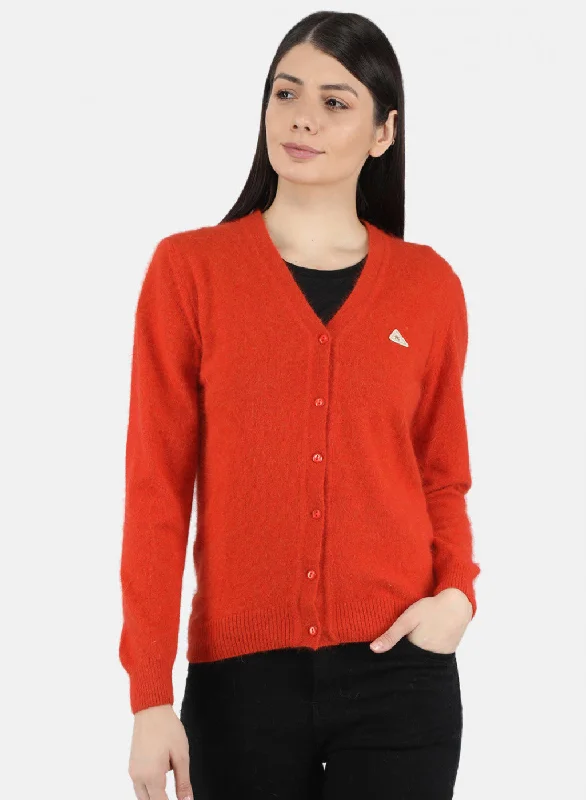 Men's SweatersWomen Dark Orange Solid Cardigan