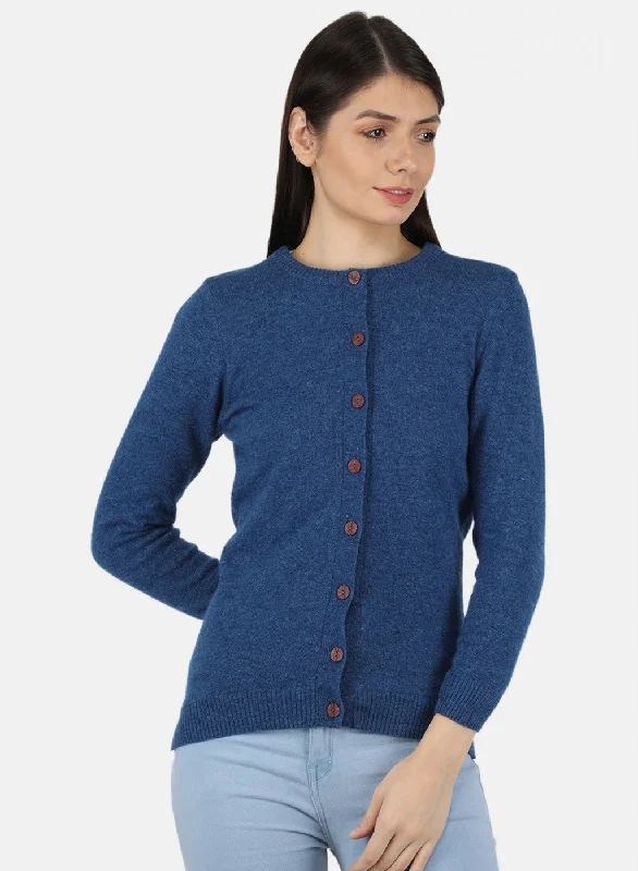 Fashionable Luxurious Chunky SweatersWomen Blue Solid Cardigan