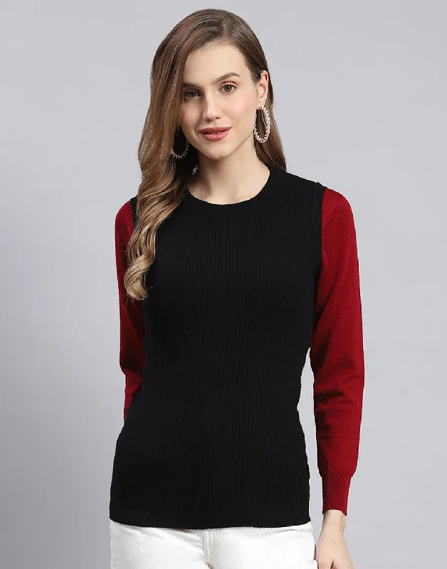 High-Quality Wool SweatersWomen Black Solid Round Neck Sleeveless Sweater