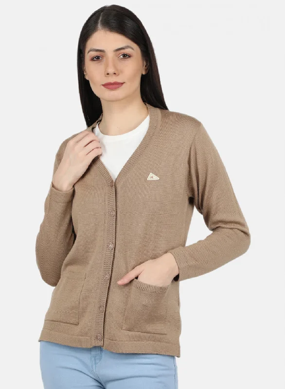 Cozy Embellished SweatersWomen Beige Solid Cardigan