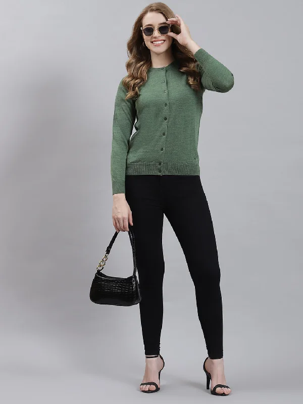 Affordable SweatersWomen Green Solid Cardigan