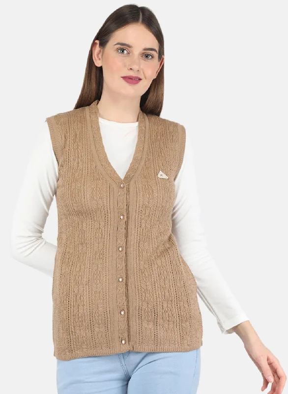 Extra-Large SweatersWomen Beige Self design Cardigan