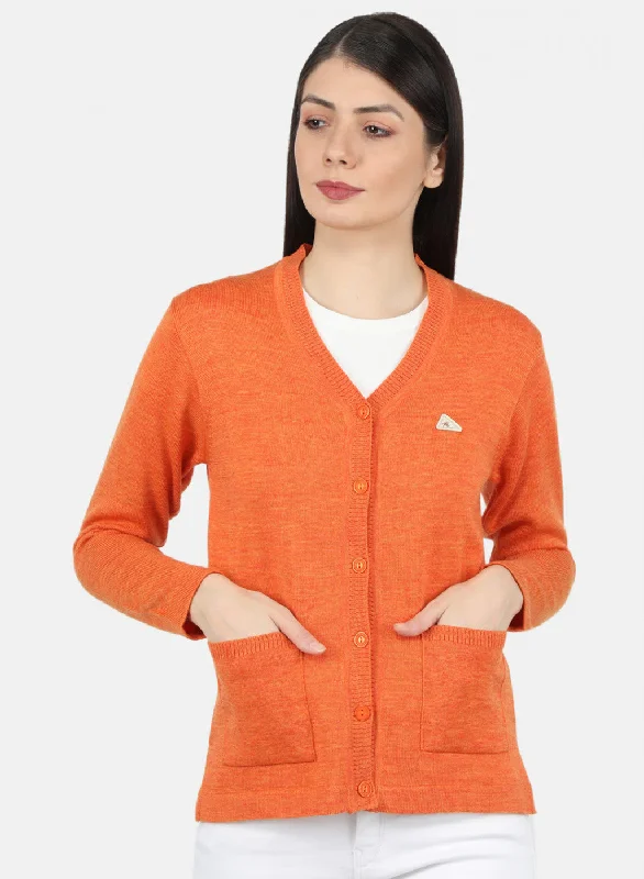 Designer Funky Hooded SweatersWomen Orange Solid Cardigan