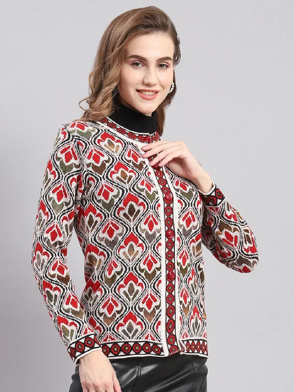 Fair Isle SweatersWomen Multicolor Self Design Round Neck Full Sleeve Cardigans