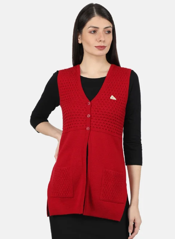 Fitted Oversized Cardigan SweatersWomen Red Self Design Cardigan