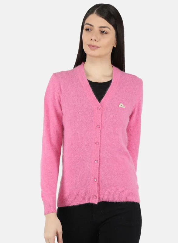 Embellished SweatersWomen Pink Solid Cardigan