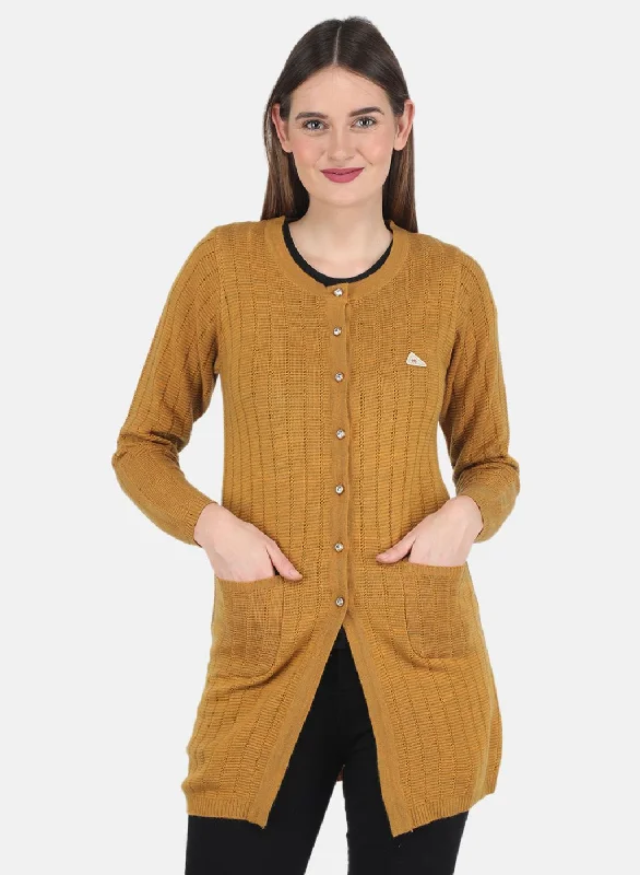 Cardigan SweatersWomen Mustard Self design Cardigan