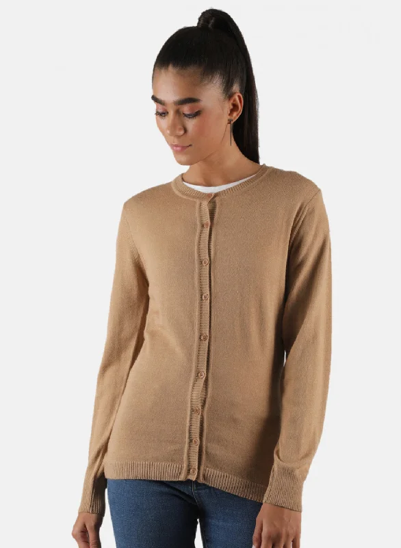 Pullover SweatersWomen Brown Solid Cardigan