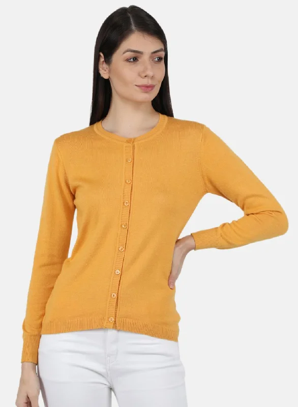 Retro SweatersWomen Yellow Solid Cardigan