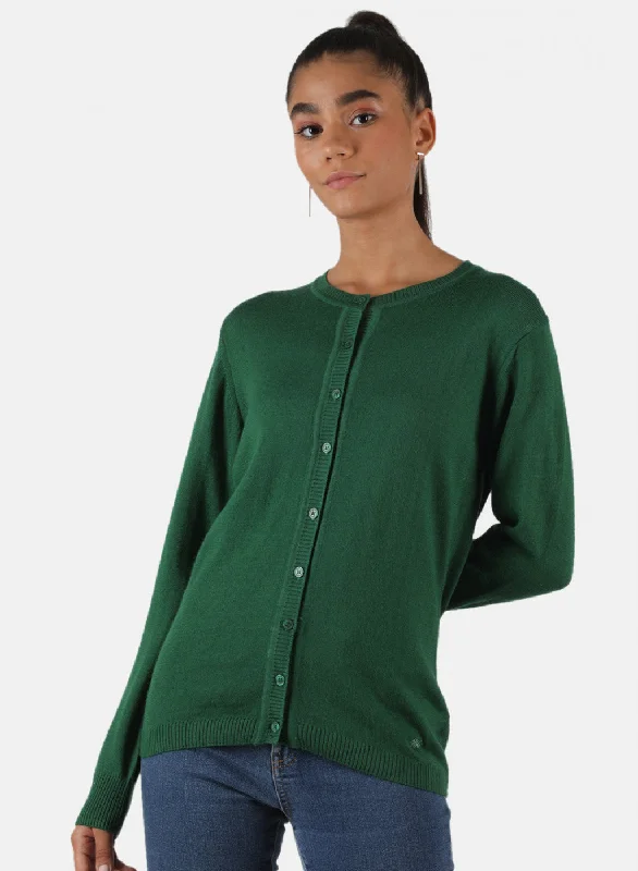 Quick-Dry SweatersWomen Green Solid Cardigan