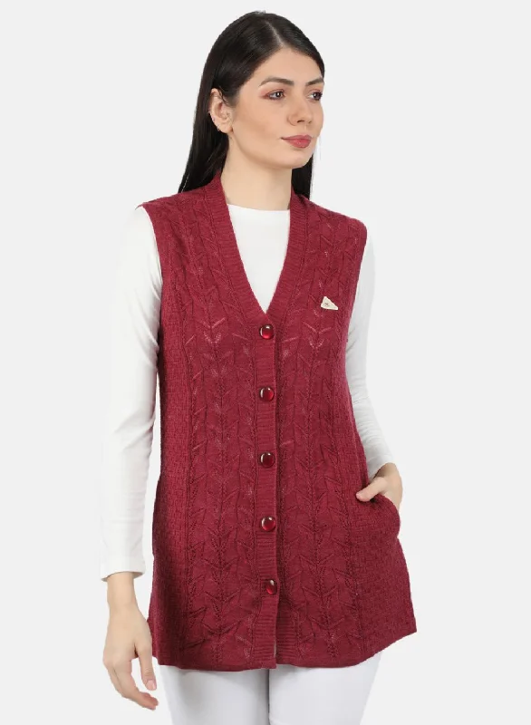 Thick Cashmere SweatersWomen Red Self Design Cardigan