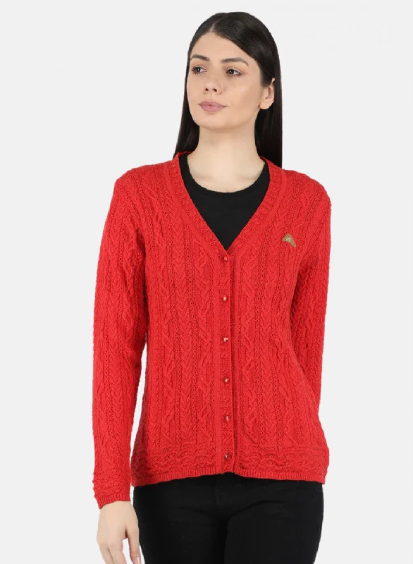 Oversized Patterned Cashmere SweatersWomen Red Self Design Cardigan