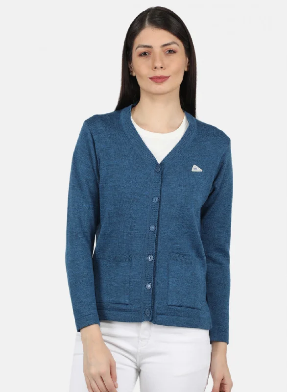 Crewneck Fair Isle SweatersWomen Blue Solid Cardigan