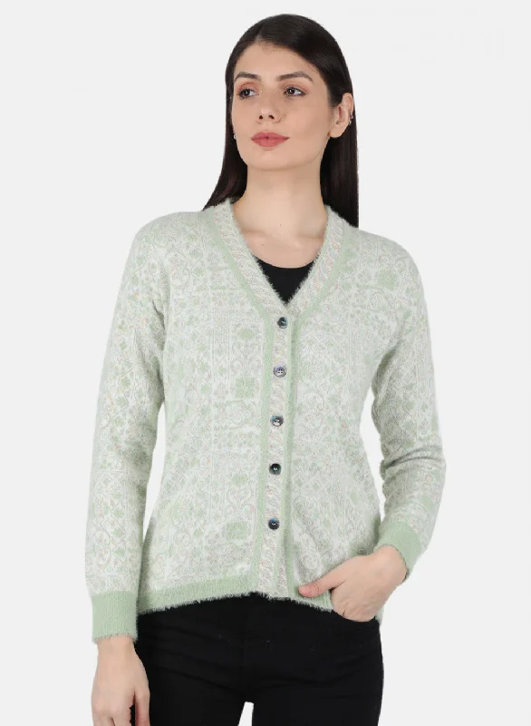 Trendy Pullover SweatersWomen Green Self Design Cardigan