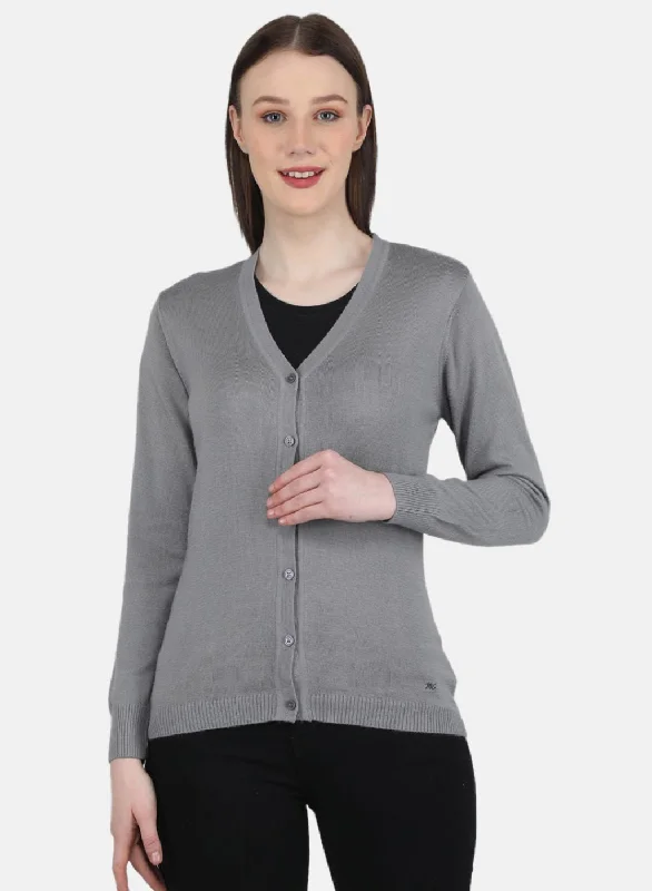 Flannel SweatersWomen Grey Solid Cardigan