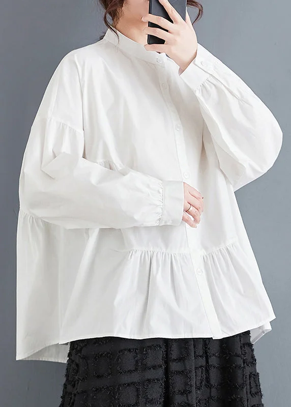 women's tops for those who want to wear versatile pieces that can be dressed up or downPlus Size White Stand Collar Patchwork Cotton Shirts Spring