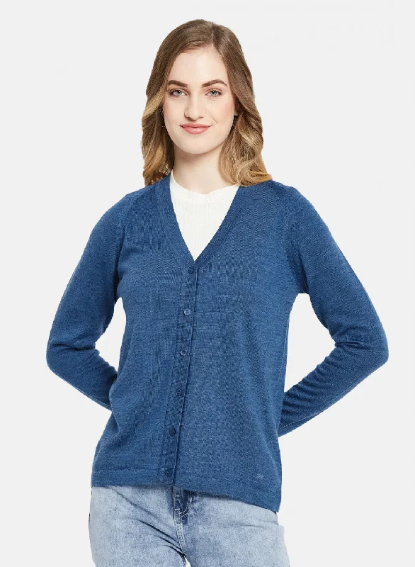 Casual SweatersWomen Blue Solid Cardigan