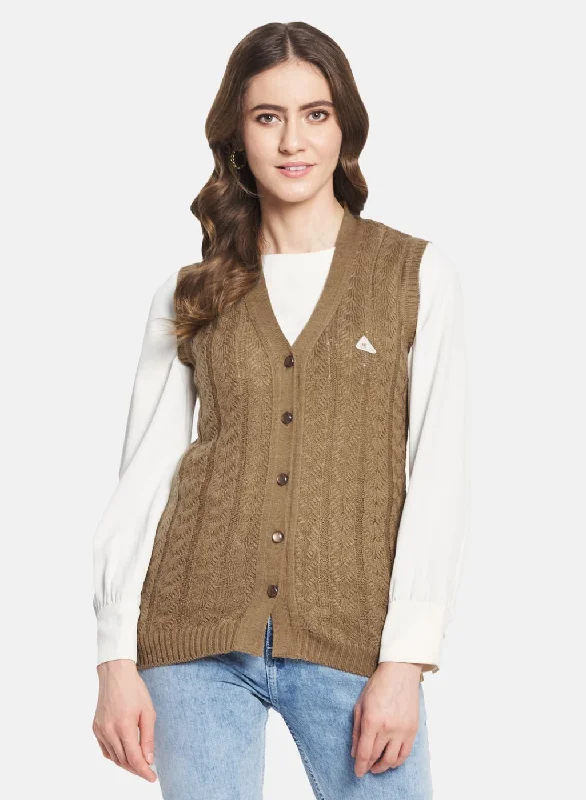 Cozy SweatersWomen Brown Self Design Cardigan