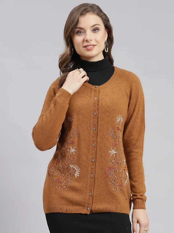 High-Quality Wool SweatersWomen Rust Orange Solid Wool blend Cardigan