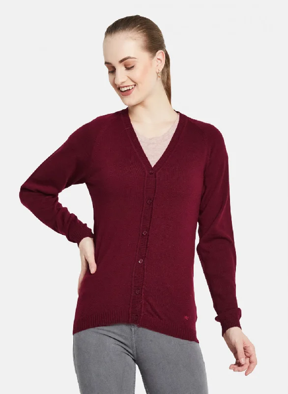 Crewneck SweatersWomen Dark Maroon Solid Cardigan