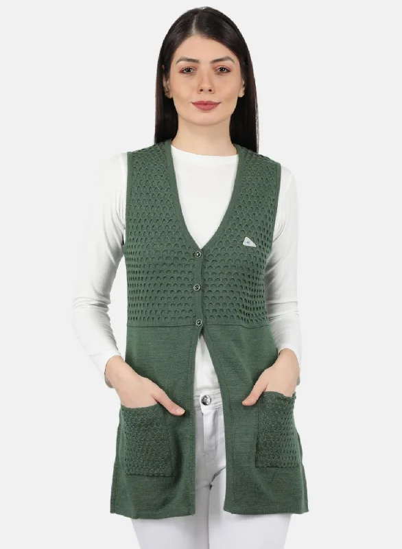 Extra-Large Knitted Crewneck SweatersWomen Green Self Design Cardigan