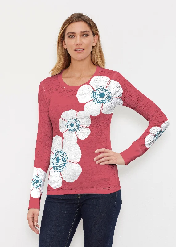 women's tops for those who love to experiment with fashionPoppy Red (7015) ~ Thermal Long Sleeve Crew Shirt