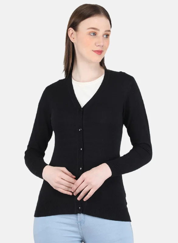 Fitted Cashmere SweatersWomen Black Self Design Cardigan