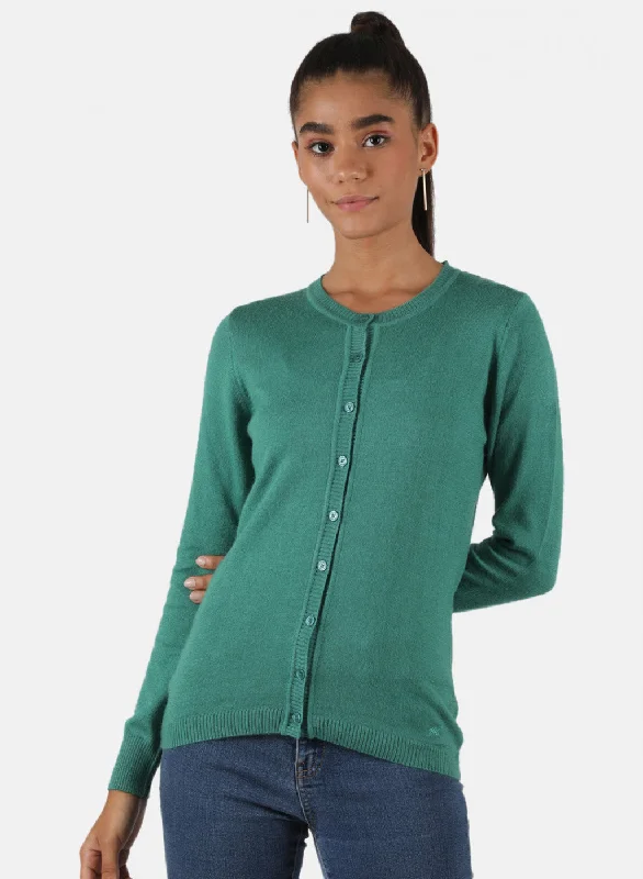 Soft SweatersWomen Green Solid Cardigan