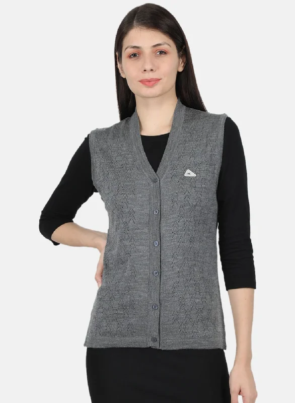 Patterned SweatersWomen Grey Self Design Cardigan