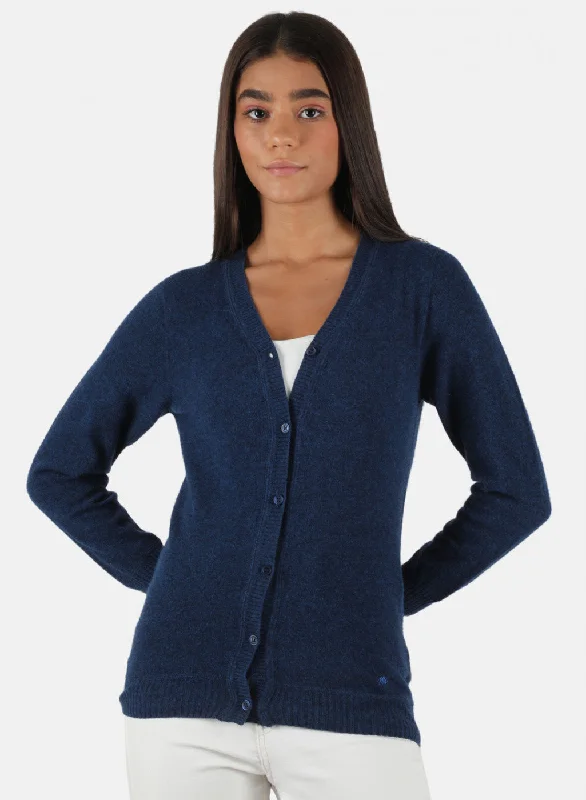 Elegant SweatersWomen Blue Solid Cardigan