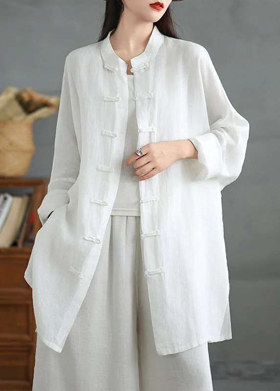 women's tops for those who want to elevate their everyday wear with chic and elegant piecesWhite Cotton Shirt Top Stand Collar Chinese Button Spring