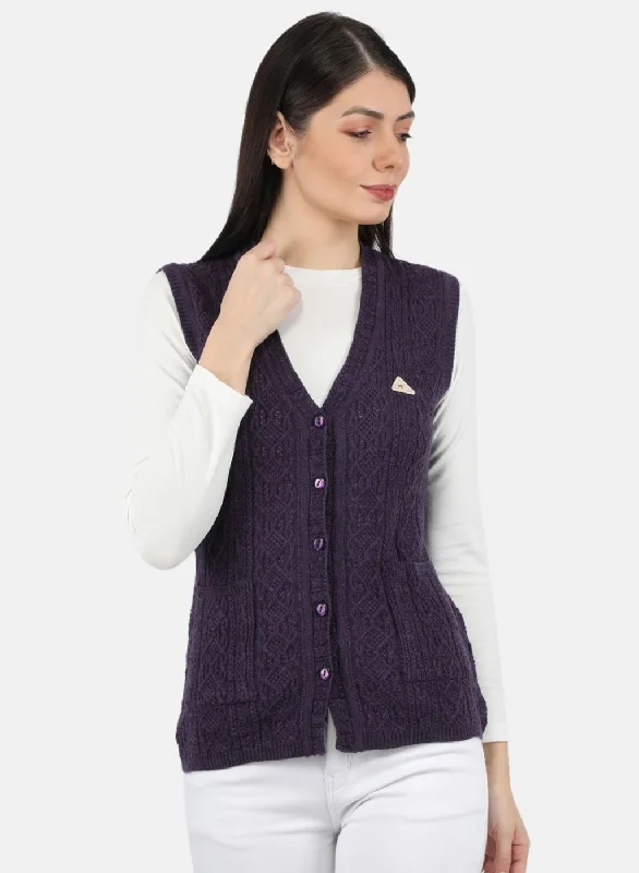 High-Quality Wool SweatersWomen Purple Self Design Cardigan