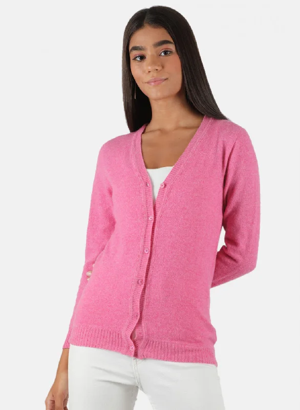 Crewneck SweatersWomen Pink Solid Cardigan