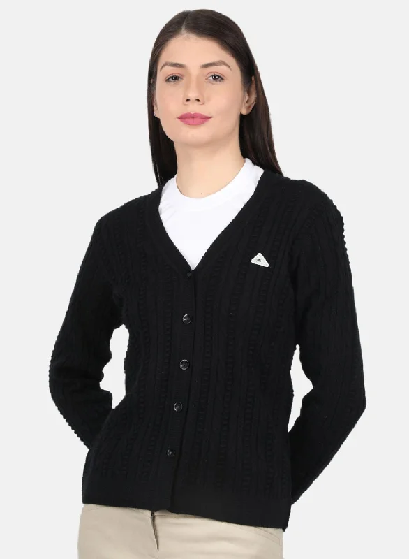 Fashionable Funky Hooded Cashmere SweatersWomen Black Self Design Cardigan