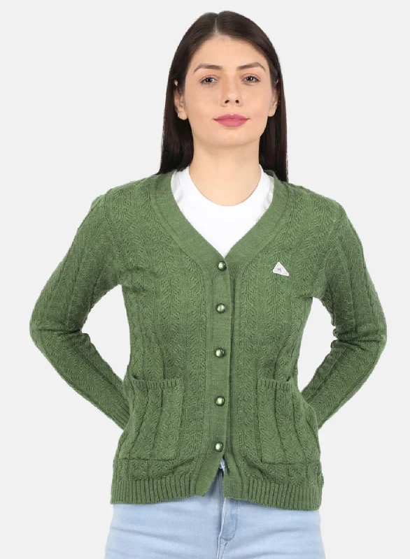 Cardigan Discounted Baby SweatersWomen Green Self Design Cardigan