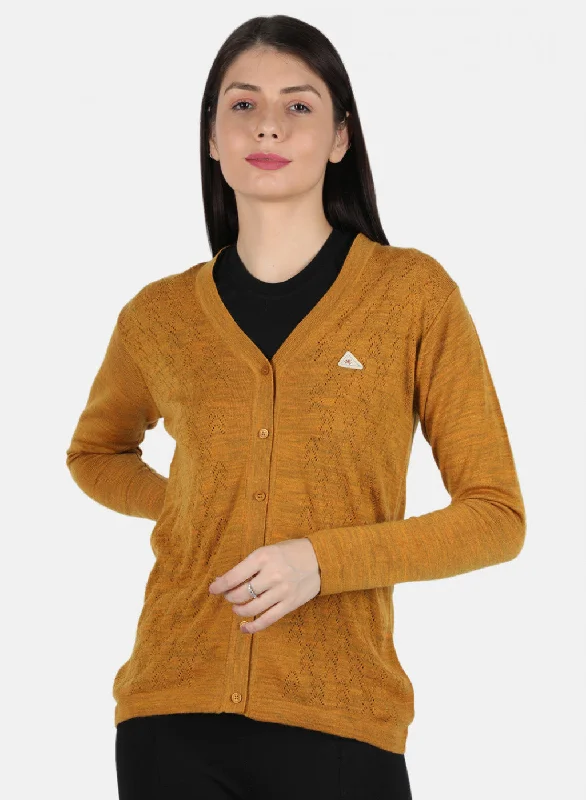 Soft SweatersWomen Mustard Self Design Cardigan