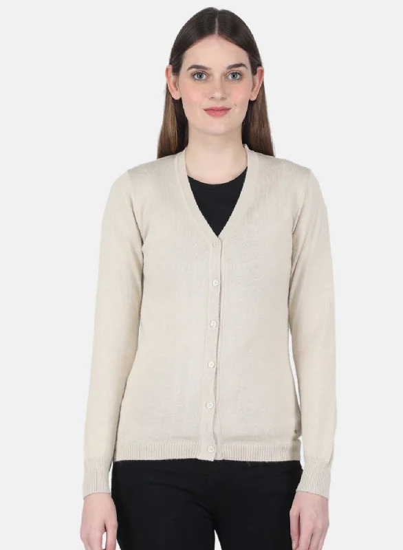 High-Quality Wool SweatersWomen Beige Solid Cardigan