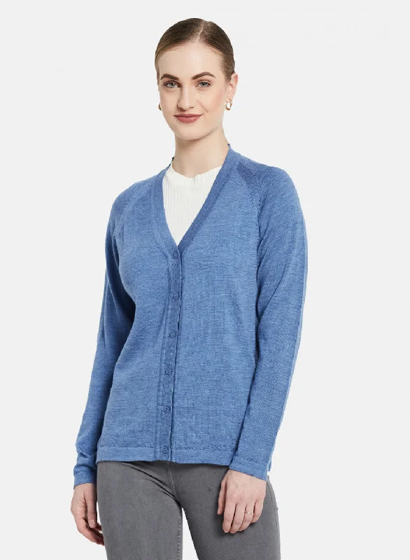 Thick Cashmere SweatersWomen Blue Solid Cardigan