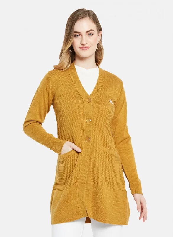 Designer SweatersWomen Yellow Self Design Cardigan