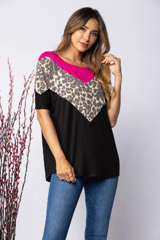 women's tops for those who love to shop for unique findsBLACK FUSCHIA CHEETA PRINT KNIT TOP-ST1658-11