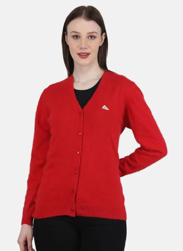 Plus-Size Flannel SweatersWomen Red Solid Cardigan