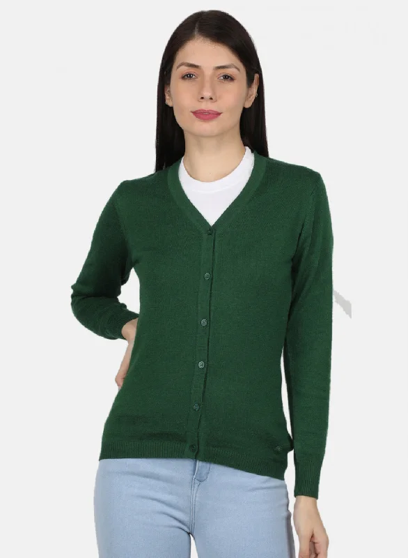 Hooded Cashmere SweatersWomen Green Solid Cardigan