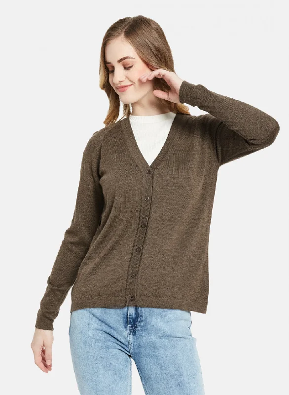 Pullover Chunky SweatersWomen Brown Solid Cardigan