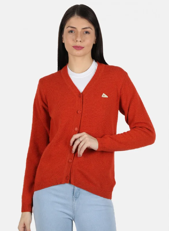 Thick SweatersWomen Orange Solid Cardigan