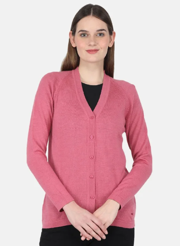 Soft Thick Cashmere SweatersWomen Pink Solid Cardigan