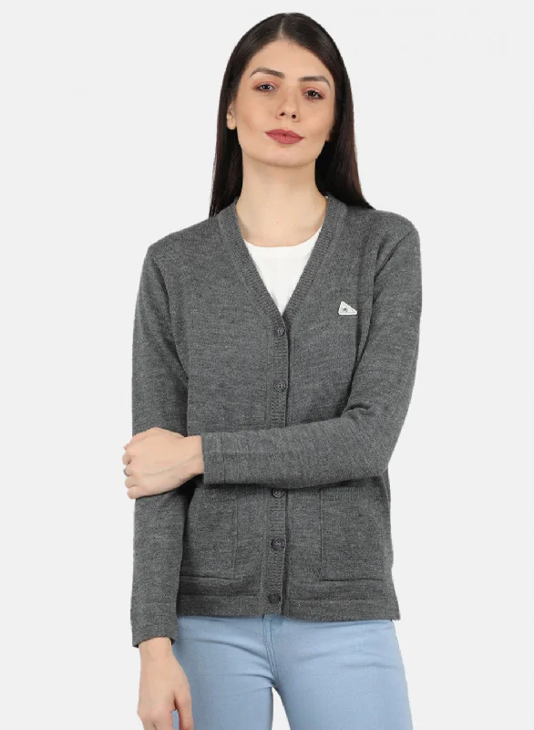 Comfortable Dressy SweatersWomen Grey Solid Cardigan