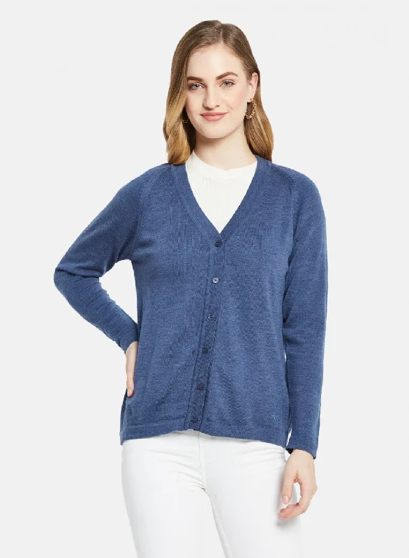 Fair Isle SweatersWomen Blue Solid Cardigan